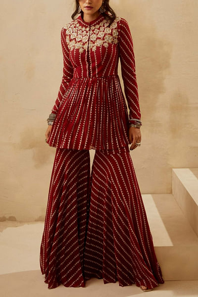 Red peplum top and pants