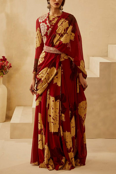 Red jacket sari set