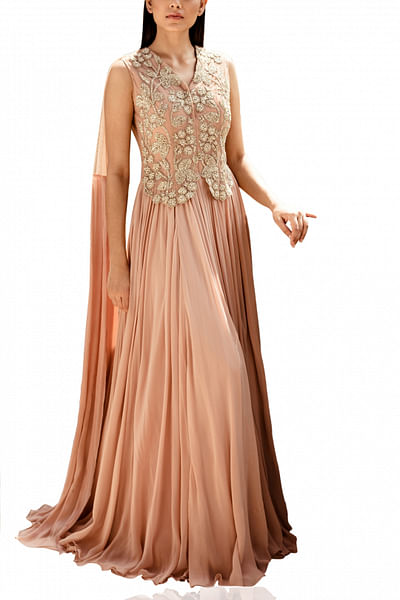 Nude embroidered gown