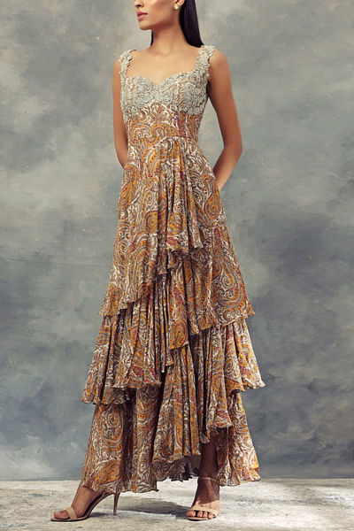 Multicoloured printed ruffle dress