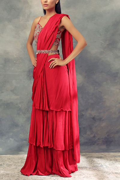 Ruby layered sari set