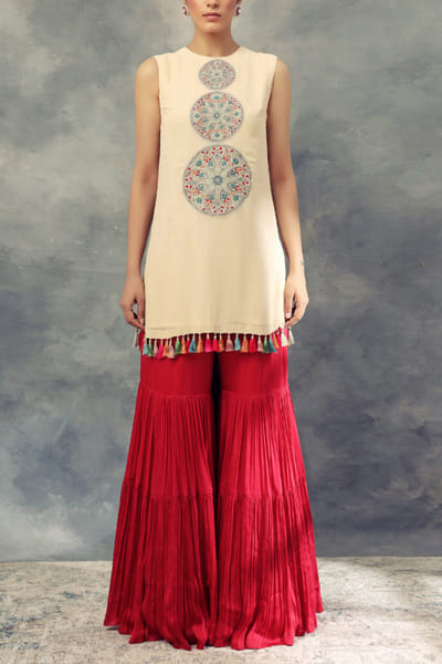 Ivory embroidered kurta and sharara set