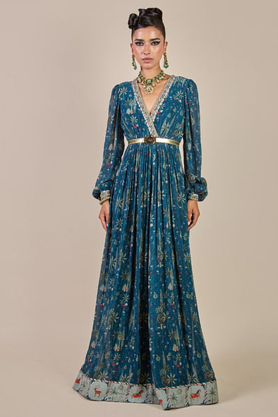 Blue floral print maxi dress