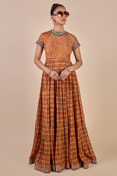 Orange printed maxi dress