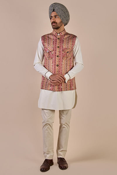 Multicolour striped Nehru jacket