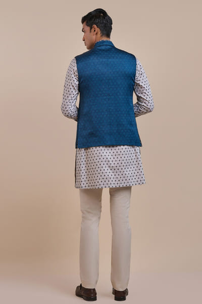 JJV.Kapurthala By JJ Valaya Navy blue satin linen Nehru jacket JJVMAY26D143996