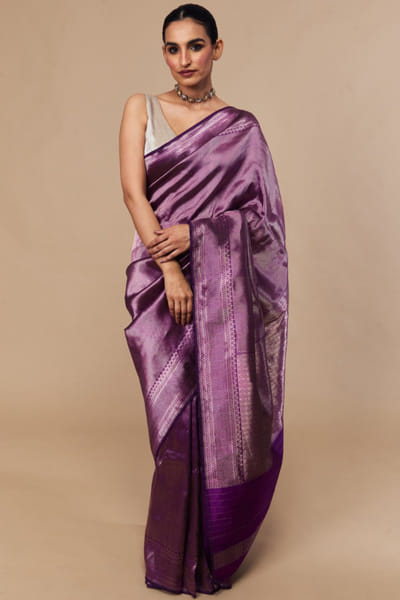 Violet zari weave silk sari set set