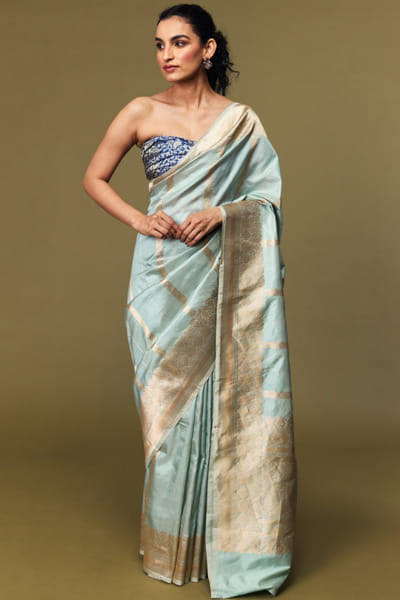 Mint kadhwa buti silk sari set