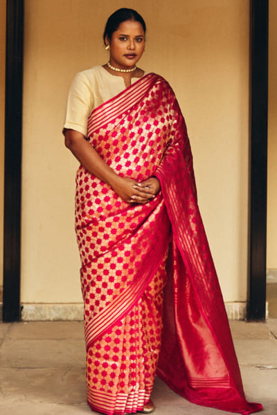 Red gold jamewar weave sari