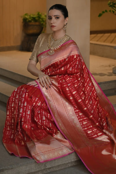 Aabharnam Red gold katan silk sari AABAPR26D241585