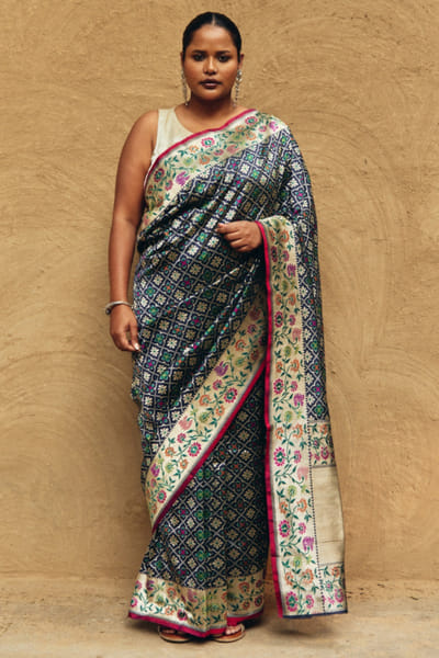 Blue patola meenakari border sari