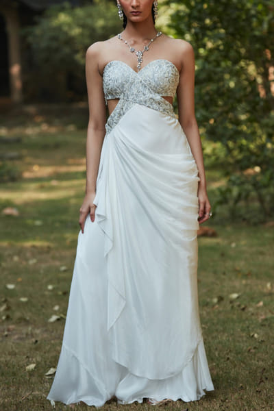 Bohame Off-white embroidered gown BOHJAN25D32514