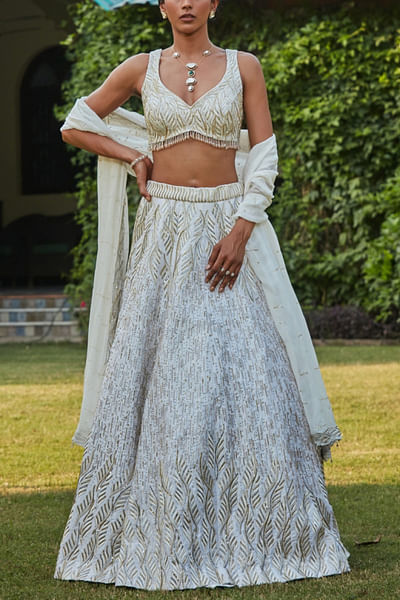 Off-white embroidered lehenga set