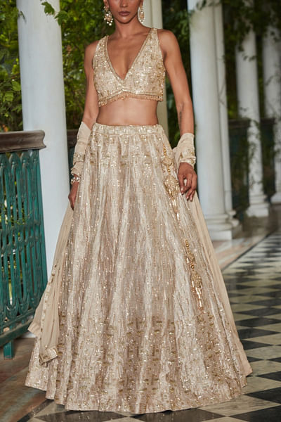 Beige embroidered lehenga set