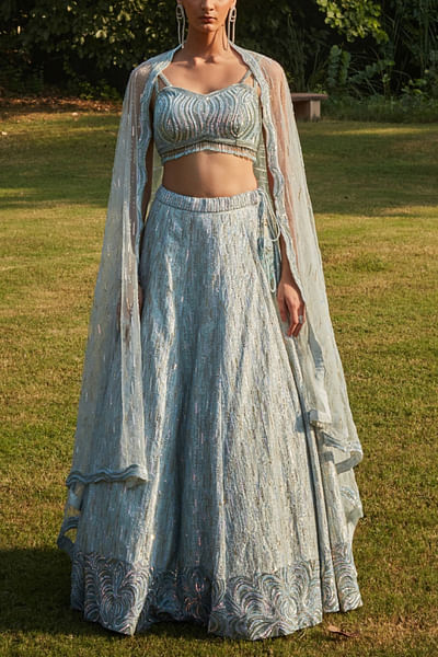 Mint blue embroidered lehenga set