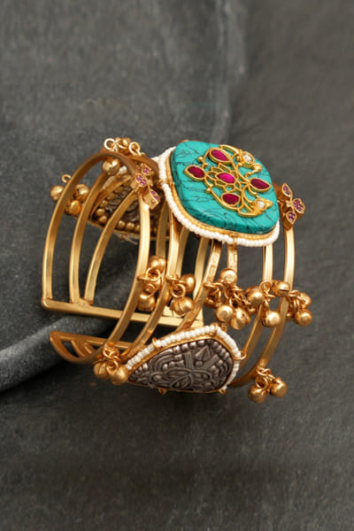 Multicolour gold plated stone encrusted bangle