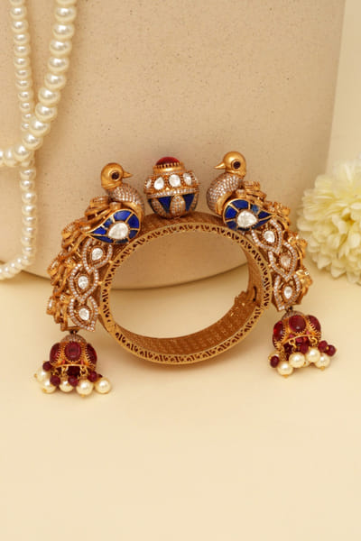 Multicoloured peacock motif kada bangle