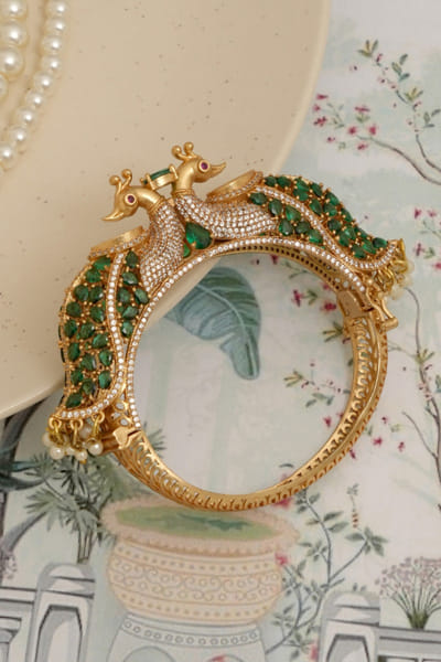 Multicoloured gold plated peacock bangle