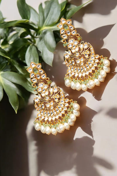 Multicolour kundan polki chandbalis