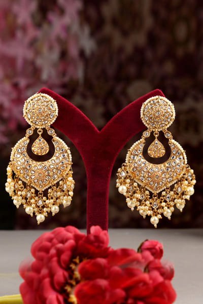 Multicolour kundan studded chandbali earrings