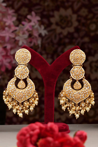Multicolour stone encrusted chandbali earrings