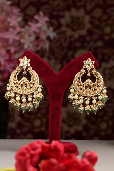 Ivory and green pachi kundan earrings