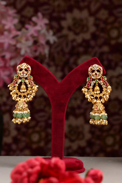 Multicoloured kundan stone earrings