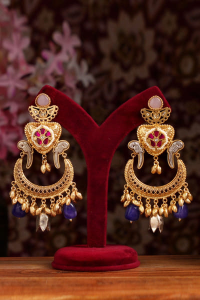Multicoloured stone gold plated earrings