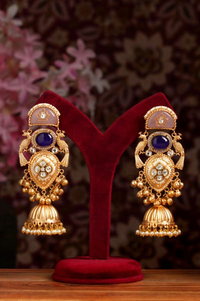 Multicoloured stone embedded jhumka earrings