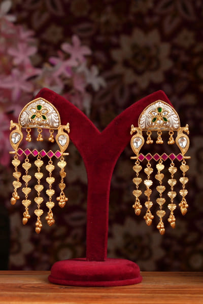 Ivory and pink stone encrusted earrings