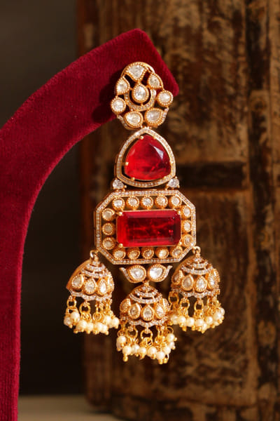 Beryachi Multicolour ruby stone kundan jhumka earrings BERYMAY26D143879
