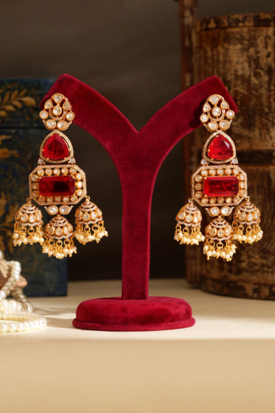 Beryachi Multicolour ruby stone kundan jhumka earrings BERYMAY26D143879