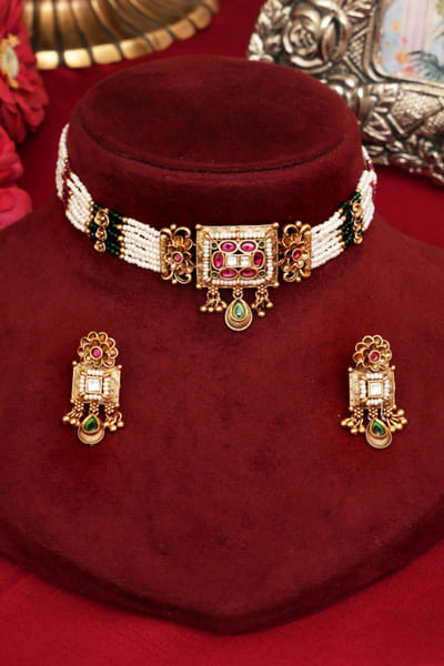 Beryachi Multicolour stone embellished necklace set BERYJUL26D149723