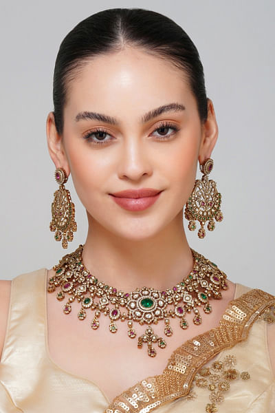 Multicolour kundan necklace set