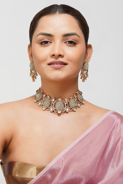 Mint kundan choker set