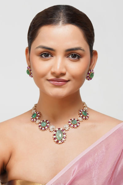 Multicolour kundan necklace set
