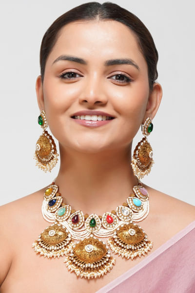Multicolour navratan necklace set