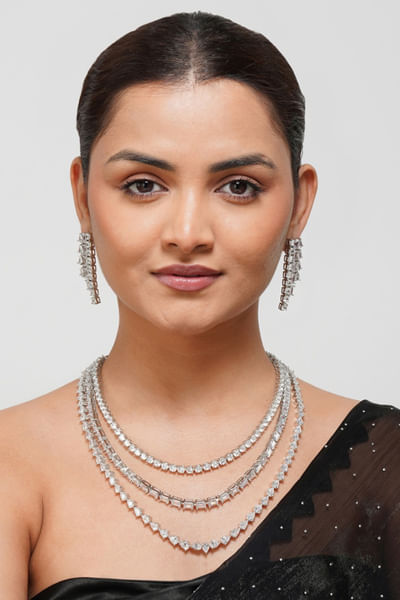 White diamond layered necklace set