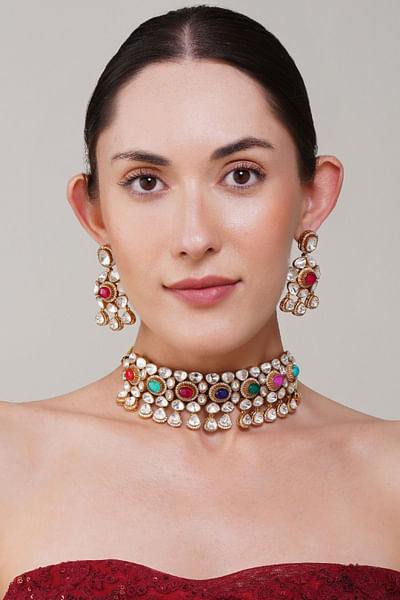 Multicolour kundan choker set