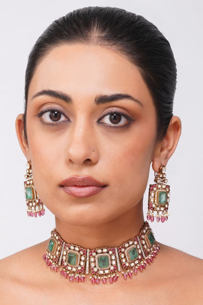 Multicoloured kundan polki necklace set