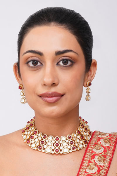 Multicoloured ruby kundan necklace set