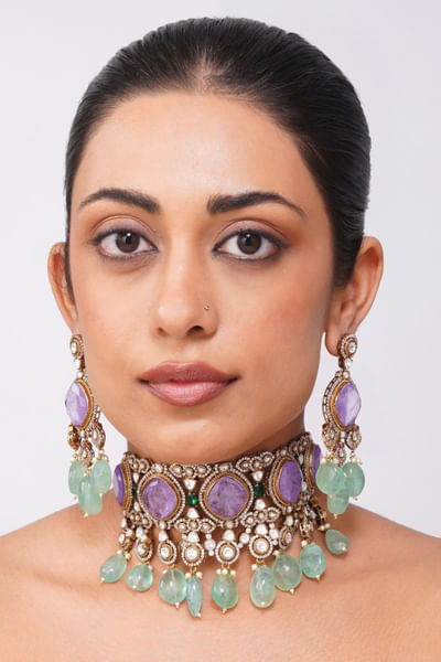 Multicoloured kundan choker necklace set