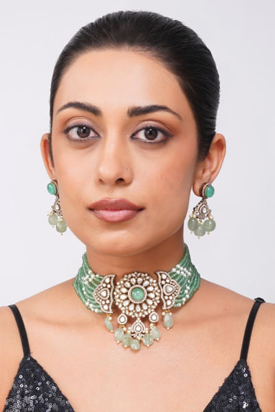 Multicoloured kundan polki necklace set