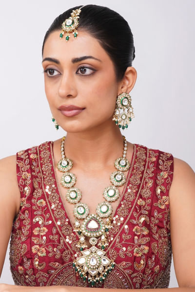 Multicoloured emerald kundan necklace set