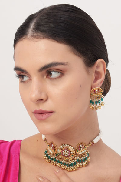 Multicolour kundan work choker set