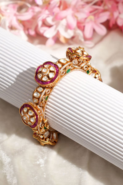 Multicoloured ruby kundan polki bangle