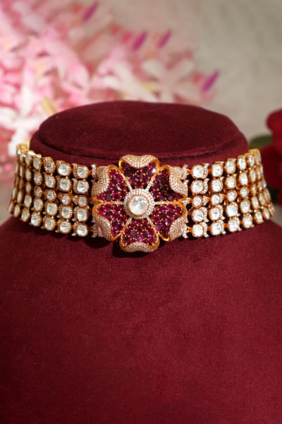 Multicoloured ruby kundan polki choker set