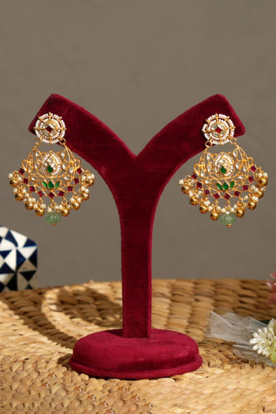Multicoloured pacchi kundan polki earrings