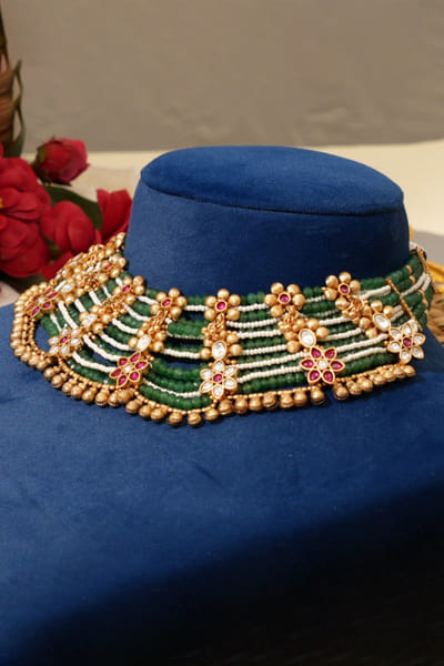 Multicolour floral multi-layered necklace set