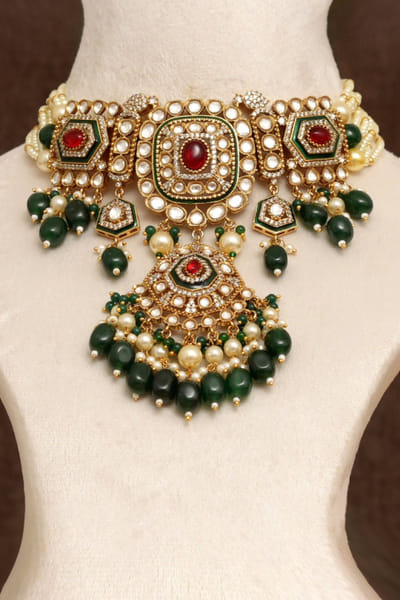 Multicolour kundan pearl necklace set